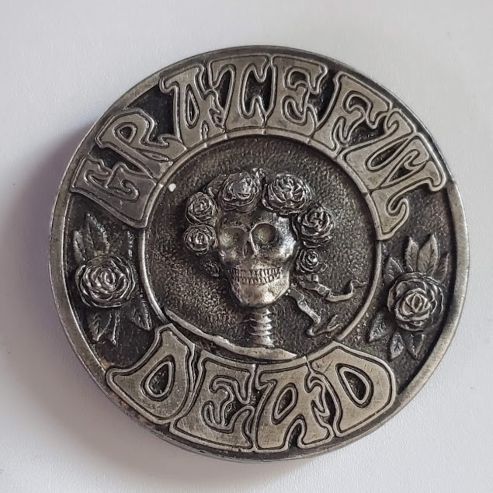 Grateful Dead Vintage 1978 Bertha Skull Roses Belt Buckle Kelly & Mouse L-200